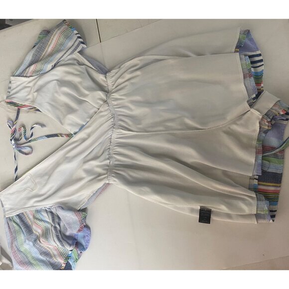 Striped V-Neck Tie-Back Romper Size S Flutter Sleeves Waist Sash - Picture 4 of 9